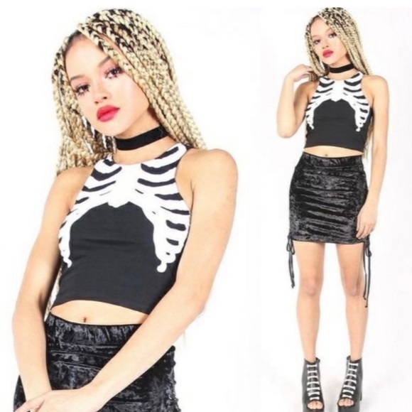 🔥IRON FIST L like SMALL SIZE CROP SUMMER TOP NWT SKULL BONES SKELETON goth punk - Picture 3 of 6